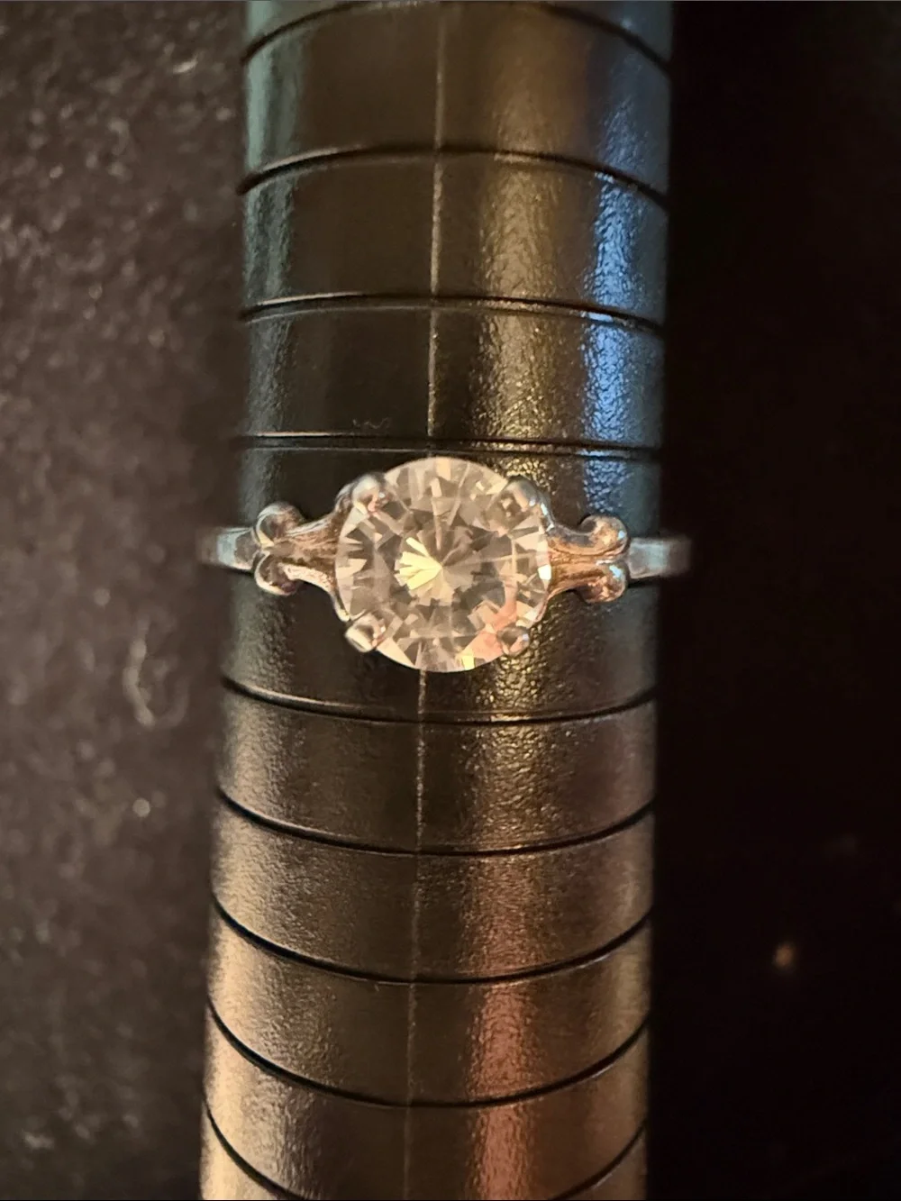 Silver-Tone Round-Cut Solitaire Ring in Clear Crystal Size 9